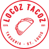 Red logo of Locoz Tacoz Taqueria with a taco illustration on a white background